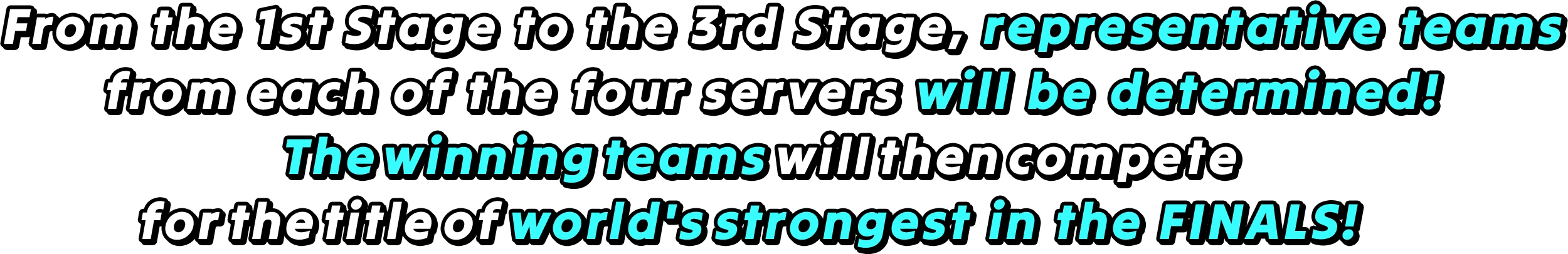 From the 1st Stage to the 3rd Stage, representative teams from each of the four servers will be determined! The winning teams will then compete for the title of world's strongest in the FINALS!